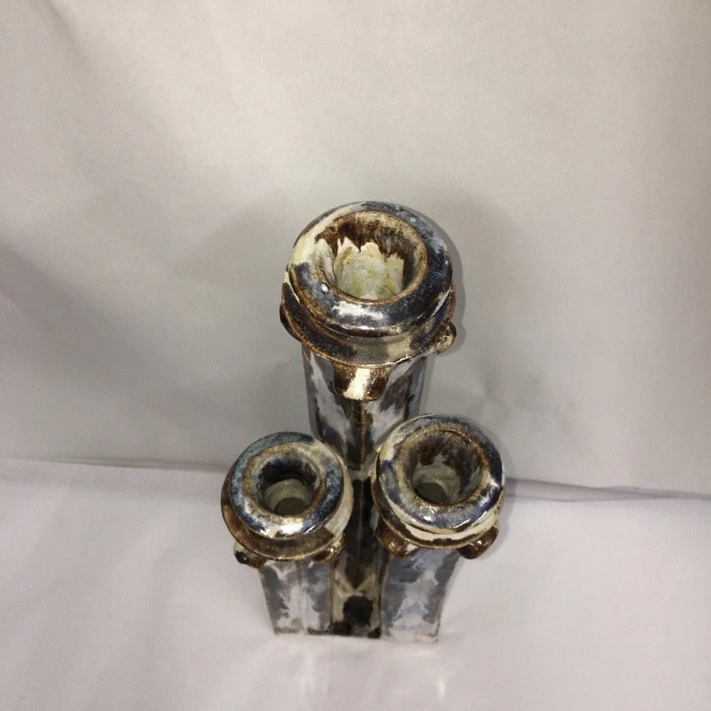 Ceramic Studio Art  Pottery Candle Holder Candlesticks Drip Glaze